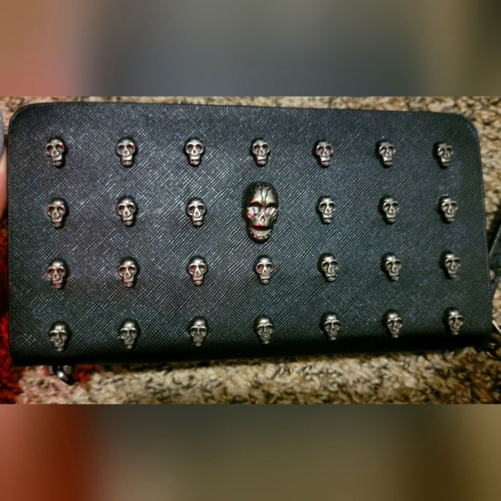 Black Skull Studded Women's Clutch